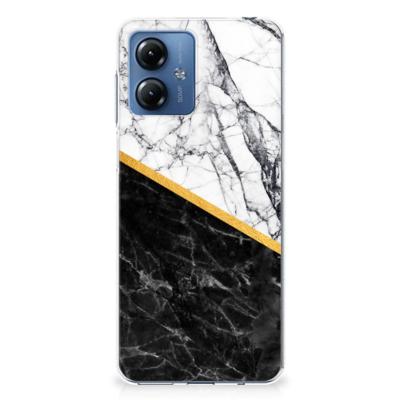 Motorola Moto G14 | TPU | Siliconen hoesje | Marmer Wit Zwart - Origineel Cadeau Man