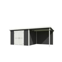Blokhut met overkapping Kjeld 550x250 Carbon Grey-Wit - Outdoor life