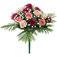 Louis Maes Kunstbloemen boeket rozen/gipskruid - roze/donkerrood - H36 cm - Bloemstuk - Bladgroen - Kunstbloemen