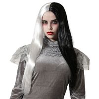 Halloween - Atosa Halloween verkleedpruik lang haar - zwart/wit - dames - Zombie/Spook/Heks