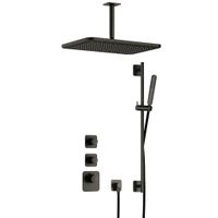 Hotbath Gal IBS40BGP High Flow inbouwdouche met plafondbuis, glijstang en 27x40cm hoofddouche geborsteld gunmetal PVD