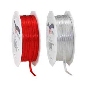 Cadeaulint/sierlint pakket - zilvergrijs/rood - 3 mm x 50 meter - Hobby/decoratie/knutselen