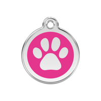 Paw Print Hot Pink roestvrijstalen hondenpenning medium/gemiddeld dia. 3 cm - Reddingo