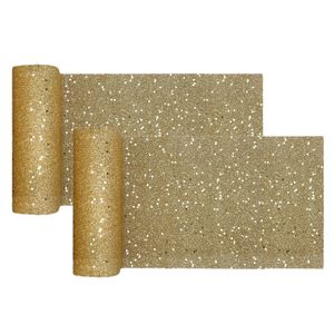 Tafelloper op rol - 2x - goud glitter - smal 18 x 500 cm - polyester