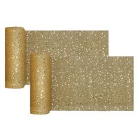 Tafelloper op rol - 2x - goud glitter - smal 18 x 500 cm - polyester