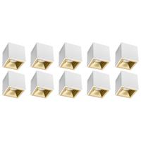 Opbouwspot Vierkant GU10 - Mat Wit/Goud - Aluminium - 10 Stuks