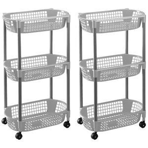 2x Grijze opberg trolleys/roltafels met 3 manden 71 cm