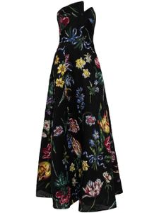 Marchesa Notte robe mi-longue à fleurs - Noir