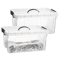 Opslagbox met deksel - 2x - transparant grijs - 34 liter - 53 x 39 x 25 cm - kunststof
