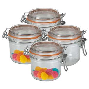 Voorraad/weckpot - 4x - transparant - glas - 8,5 x 7 cm - 200 ml - Le Parfait