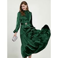 elegante maxi-jurk met ruches en riem - thumbnail