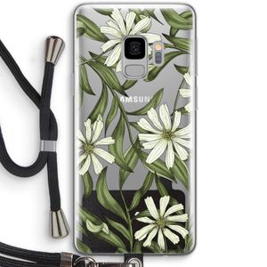 Wit bloemenpatroon: Samsung Galaxy S9 Transparant Hoesje met koord
