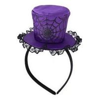 Paarse verkleed mini hoed op diadeem met spinnenweb voor dames - thumbnail