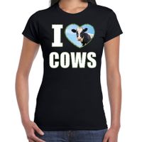 I love cows t-shirt met dieren foto van een koe zwart voor dames - thumbnail