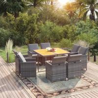 9-delige Tuinset met kussens poly rattan grijs
