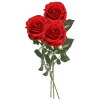 Top Art Kunstbloem roos Nova - 3x - rood - 75 cm - kunststof steel - decoratie bloemen - Kunstbloemen - thumbnail