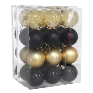 Kerstballen set - 48x stuks - 6 cm - zwart en goud - kunststof - kerstversiering