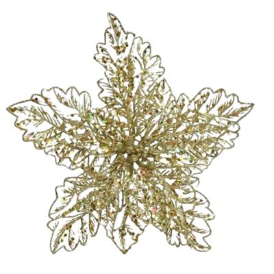 Bellatio Decorations Kersthangers - 23 cm - glitter bloem - goud
