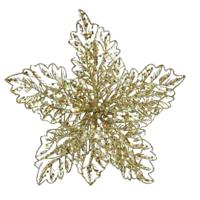 Bellatio Decorations Kersthangers - 23 cm - glitter bloem - goud
