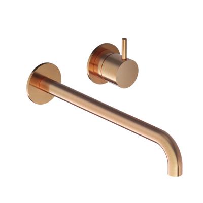 Inbouw Wastafelkraan Hotbath Cobber 25cm Gebogen Uitloop 1-Hendel Geborsteld Koper