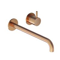 Inbouw Wastafelkraan Hotbath Cobber 25cm Gebogen Uitloop 1-Hendel Geborsteld Koper