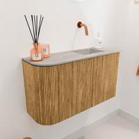 Toiletmeubel Mondiaz Joya Dlux | 71.6 cm | Meubelkleur Oak | Faye wastafel Glace Wasbak Rechts | Zonder kraangat(en)