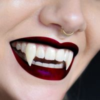 Vampiertanden Pro - Ontwikkeld Door Tandheelkundigen - Herbruikbaar - Gemakkelijk Bijvijlen of Knippen - Incl. Lijm + Bewaardoos - Vampire Fangs - thumbnail