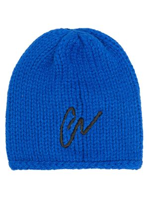 Greg Lauren bonnet en laine à logo brodé - Bleu