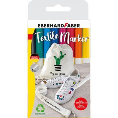 Eberhard Faber textielmarker 8 stuks in etui + 4 stencils met sjablonen