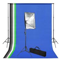 Fotostudioset met achtergrond en softboxlamp