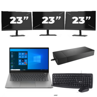 Lenovo ThinkBook 14 G3 ACL - AMD Ryzen 7 5700U - 14 inch - 16GB RAM - 256GB SSD - Windows 11 Home + 3x 23 inch Monitor