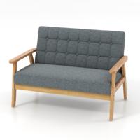 Linnen Loveseat 2-Zits Gestoffeerde Loveseat met Rubberhouten Frame en Klassiek Gestoffeerd Ontwerp Mid-Eeuwse Gestoffeerde Stoel