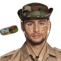 Carnaval verkleed set Army/Leger soldaten bush hoed - met camouflage schmink stift - volwassenen - thumbnail