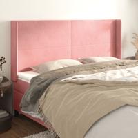 Hoofdbord met randen 163x16x118/128 cm fluweel roze
