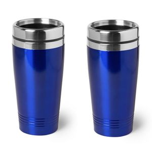 2x stuks rVS Warmhoudbeker/warm houd beker metallic blauw 450 ml