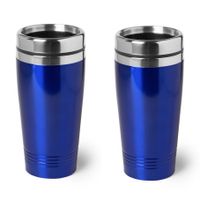 2x stuks rVS Warmhoudbeker/warm houd beker metallic blauw 450 ml - thumbnail