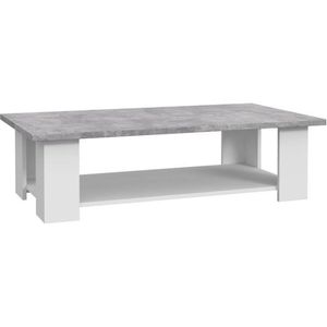 PILVI Salontafel 2 dienbladen - Eigentijdse stijl - Melaminedeeltjes - Wit en licht betondecor - L 110 x D 60 x H 31 cm