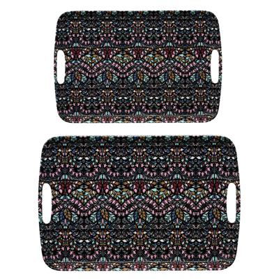 5Five Design dienbladen van melamine - 2x stuks - in 2 maten - flowers print antraciet