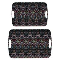 5Five Design dienbladen van melamine - 2x stuks - in 2 maten - flowers print antraciet