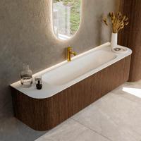 Badmeubel Mondiaz Kurve | 170 cm | Meubelkleur Walnut | Wastafelkleur Talc | Midden spoelbak | 1 kraangat