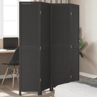 Kamerscherm met 4 panelen massief paulowniahout zwart Kamerscherm met 4 panelen massief paulowniahout zwart