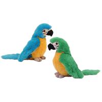 Knuffeldier Papegaaien - set 2x - zachte pluche stof - premium knuffels - groen/blauw - 20 cm