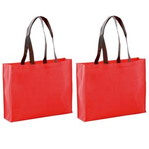 Draagtas / goodie- 2x stuks -bag / schoudertas / boodschappentas - rood - 40 x 32 x 11 cm