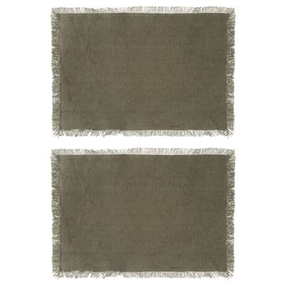 Secret de Gourmet placemats Kenya - 8x - olijfgroen - 45 x 30 cm - katoen - met franjes