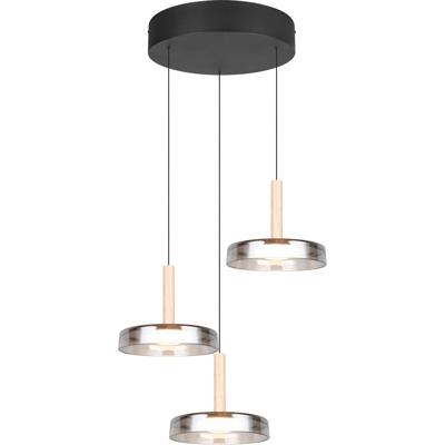 LED Hanglamp - Hangverlichting - Trion Lester - 22.5W - 3-lichts - Warm Wit 3000K - Dimbaar - Rond - Mat Zwart - Metaal