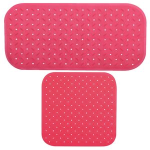 MSV Douche/bad anti-slip matten set badkamer - rubber - 2x stuks - fuchsia roze - 2 formaten