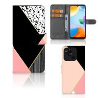Xiaomi Redmi 10C | Book Case | Zwart Roze Vormen
