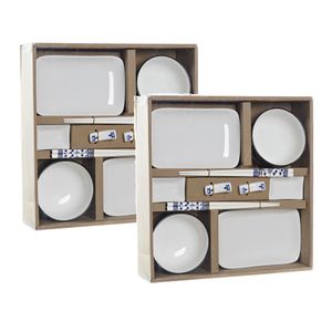 20-delige luxe sushi serveer set porselein voor 4 personen wit/blauw