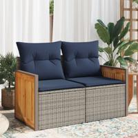 Tuinbank 2-zits met kussens poly rattan grijs