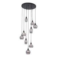 Freelight Hanglamp Macchia Zwart & Smoke Glas 9 Lichts